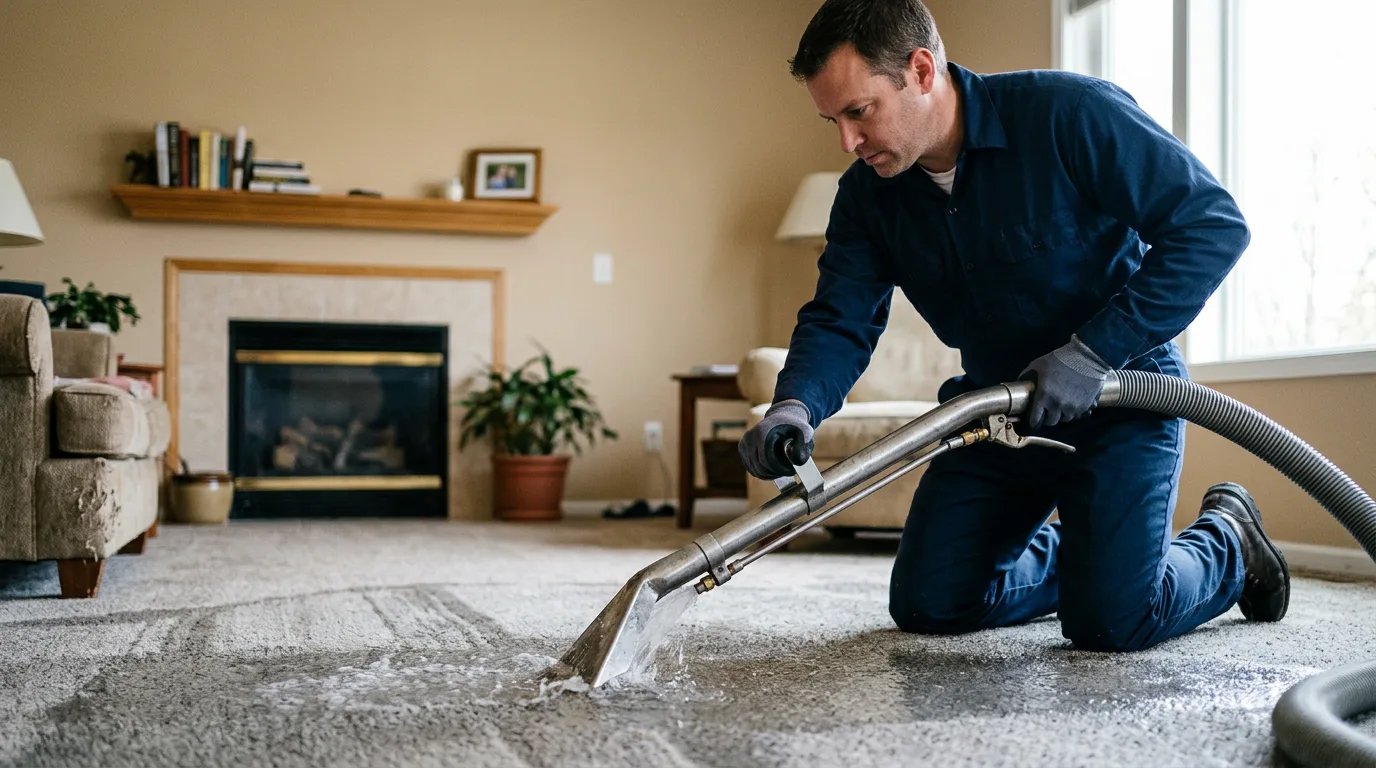 Water damage restoration technician working near Fairfield, NE